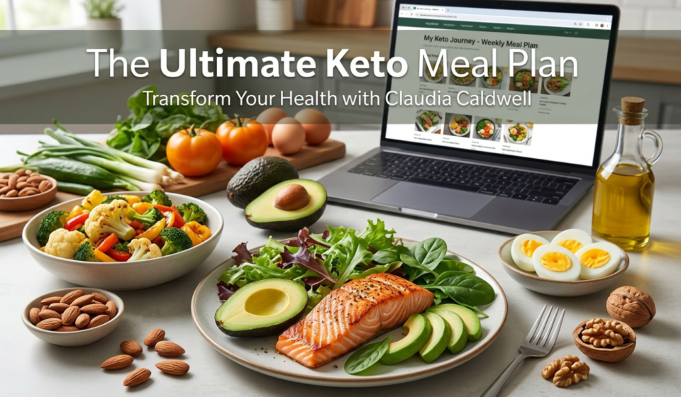 Alt Text: The Ultimate Keto Meal Plan by Claudia Caldwell - healthy ketogenic diet recipes for weight loss.