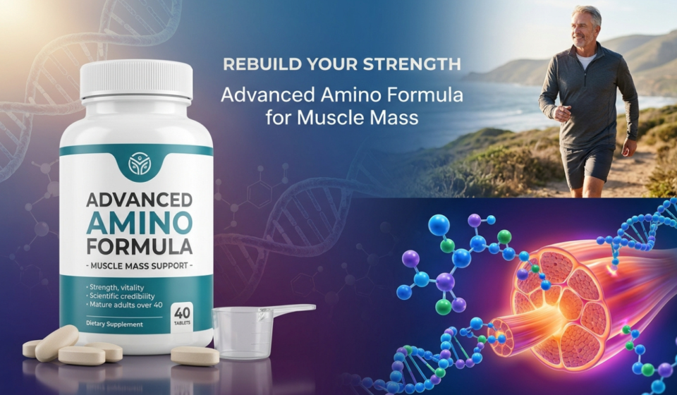 Advanced Bionutritionals Advanced Amino Formula supplement tablets in bottle with essential amino acids for muscle mass preservation and recovery