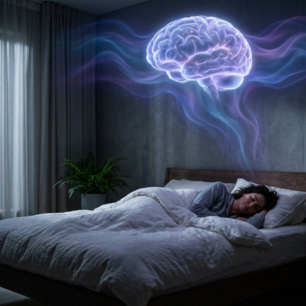 Sleep hacking brain reset visualization - neuroscience method for falling asleep fast.